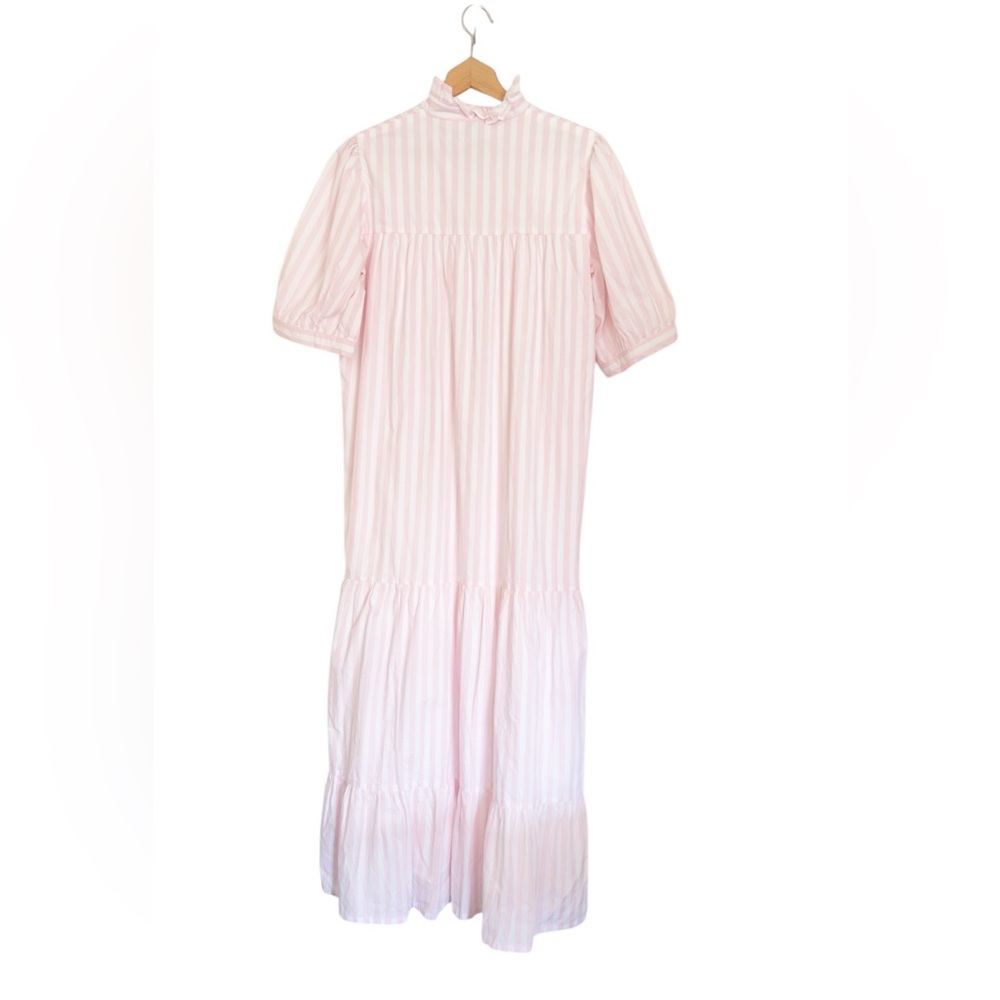 Women’s Pink Striped Maxi Dress - Relaxed Tiered Silhouette - Picture 2 of 7